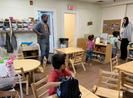 William Romney, a substitute with the VASubHub program, teaches preschoolers at Sprout School Bainbridge on Tuesday, July 14th, 2026.